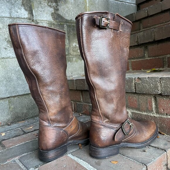 Frye Veronica Slouch Tall Leather Moto Buckle Boots Equestrian Western Size 6 - Picture 5 of 11